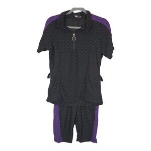 Rouge Collection 2 Piece Workout Set in‎ Black/Purple Size 1X